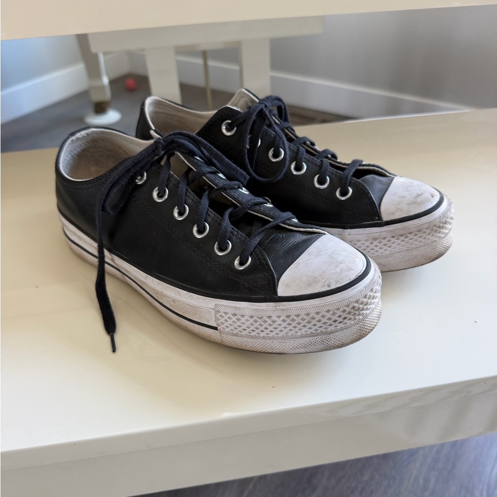 Converse Black Low-Top Platform Sneakers with White Toe Caps
